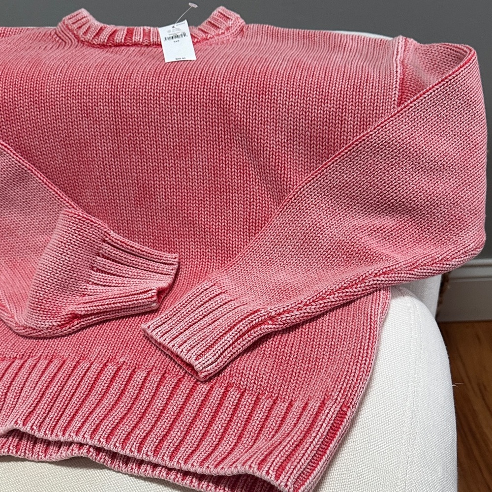 GAP Women's Distressed Vibrant Pink Crew Neck Sweater